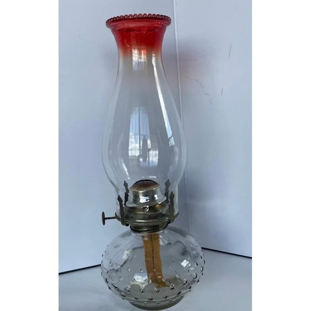 Vintage Glass Oil Lamp with Clear Chimney - Antique Kerosene Lantern Home Decor